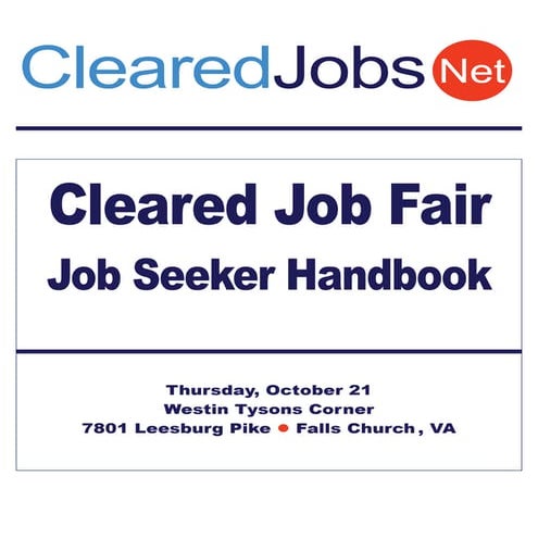 Cleared Job Fair Job Seeker Handbook Oct 21 Westin Tysons Corner