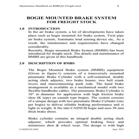 Handbook on bogie mounted brake system on freight stock