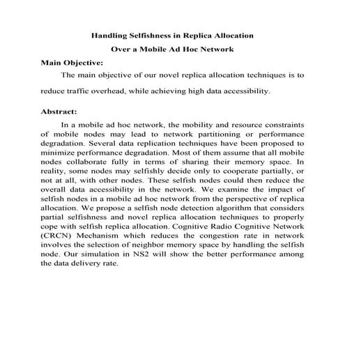 Handling selfishness in replica allocation