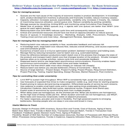 Deliver Value: Lean Kanban  for Portfolio  Prioritization