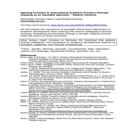 Opening Frontiers in Intercultural Academic Practice: Concept mapping as an equitable approach – Session Handout 