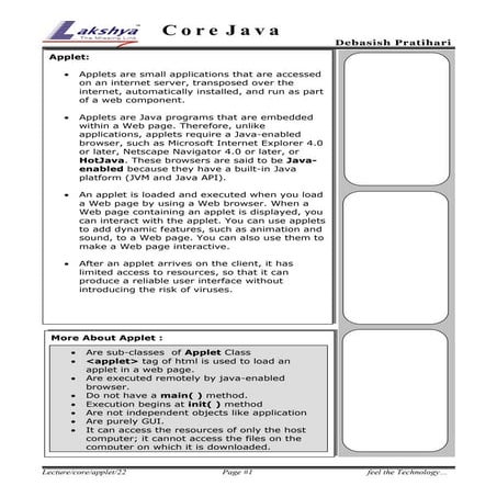 Applet Architecture - Introducing Java Applets