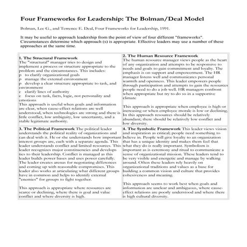 Handout   four frameworks for leadership