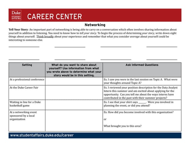 Networking worksheet