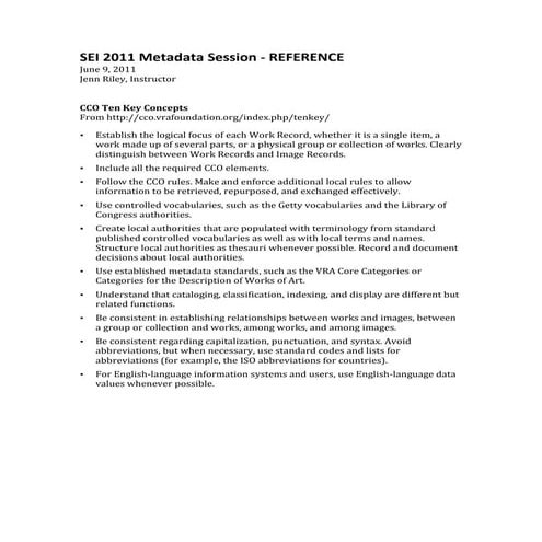 Handout 2 for Metadata for Visual Resources