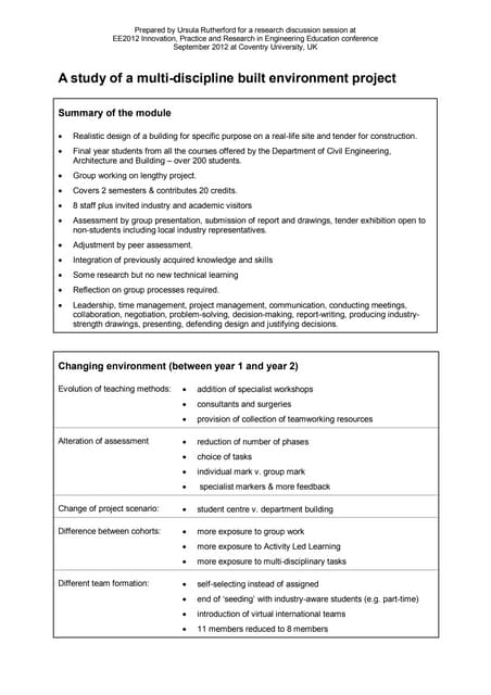 A study of a multi-discipline built environment project