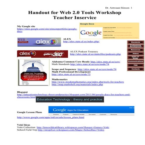 Handout for web 2 tool Inservice