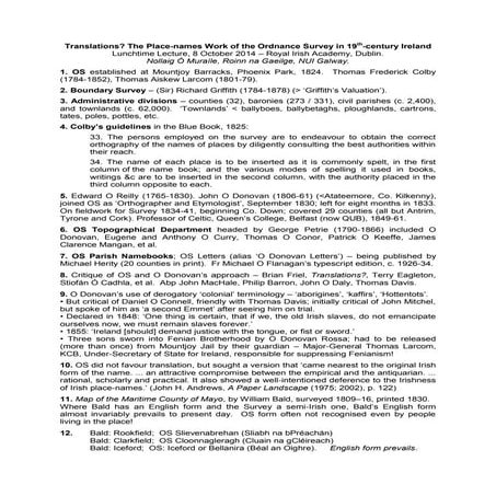 Prof. Nollaig Ó Muraíle, MRIA, 'Translations: the placenames work of the OS i...
