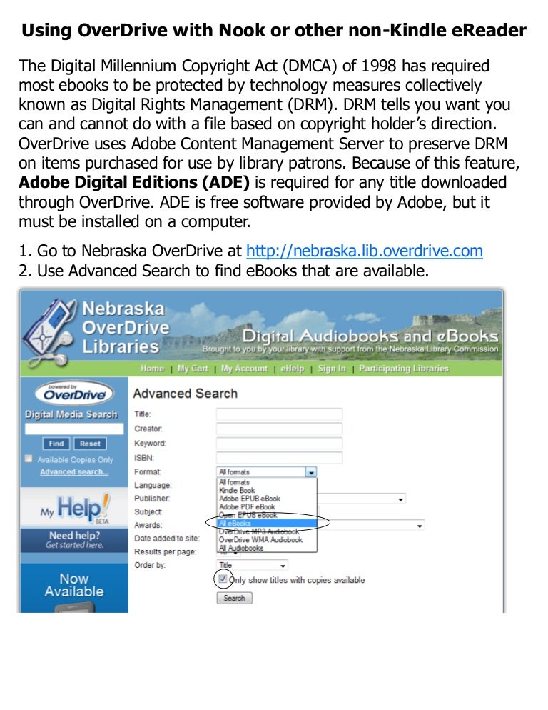Using Nebraska OverDrive with Nook, Sony and Other Devices