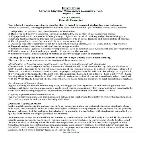 Handouts  New and Emerging Models for  Work-based Learnin