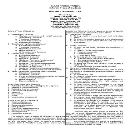 Types of Guidance handouts