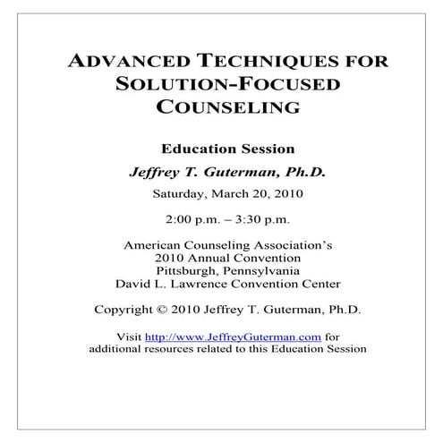 Advanced Techniques for Solution-Focused Counseling