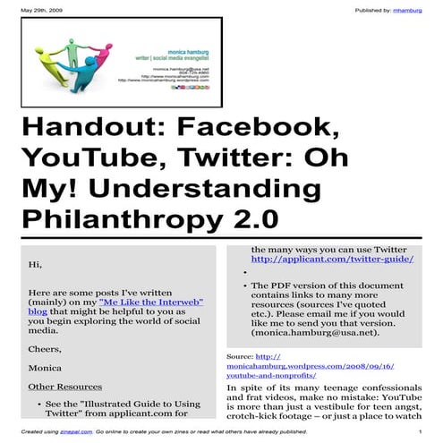 Handout from Twitter, Facebook & YouTube! Oh My! Understanding Philanthropy 2.0