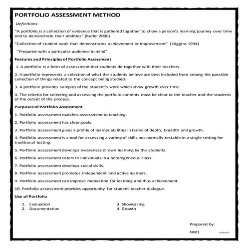 Hand outs msc 6 portfolio assessment method by nw1