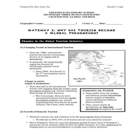S3 GE Handout 2 - Tourism GW2 (Teacher) | PDF
