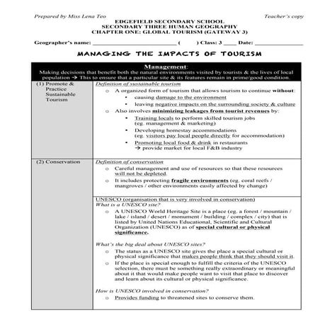 S3 GE Handout 2 - Tourism GW2 (Student) | PDF