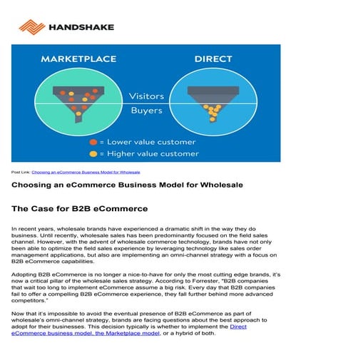 Choosing an eCommerce Business Model for Wholesale 