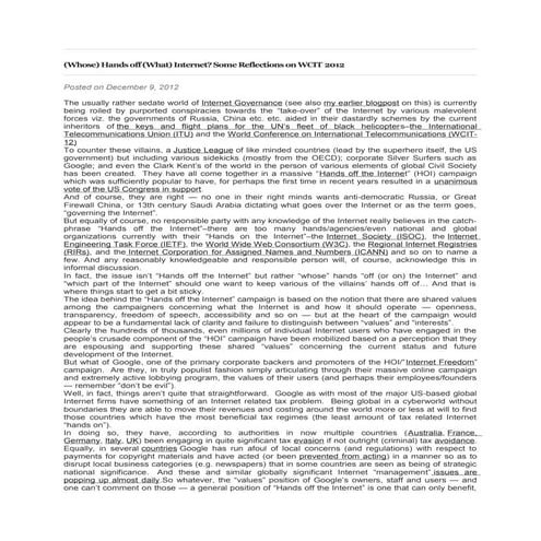 Hands off (what) internet some reflections on wcit 2012