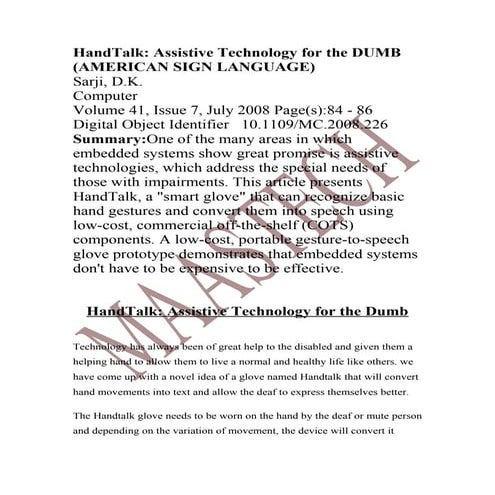HandTalk: Assistive Technology for the DUMB (AMERICAN SIGN LANGUAGE