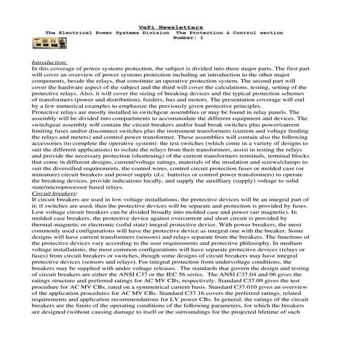 Protection and control, part 1