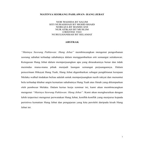 MATINYA SEORANG PAHLAWAN HANG JEBAT