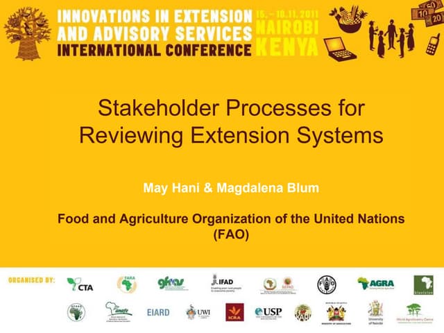 Stakeholder processes for assessment of extension systems: comparative analysis of three country experiences.