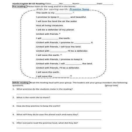 Hanlin english b4 u5 reading The Promise to Save Mother Earth