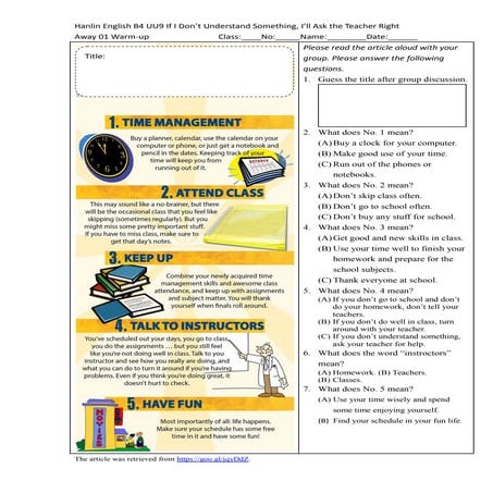Hanlin english b4 uu9 01 warm up study habits