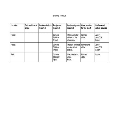 Shooting schedule | DOCX