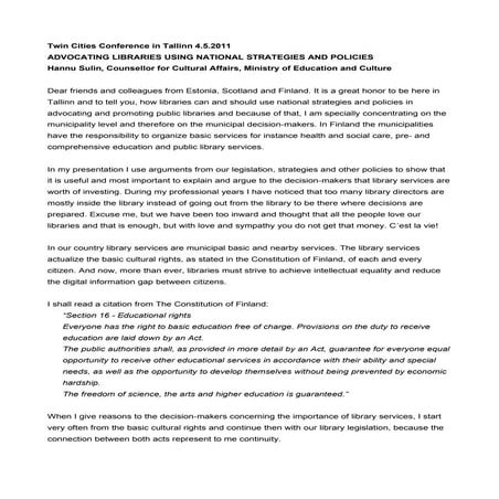 Advocating Libraries Using National Strategies and Policies