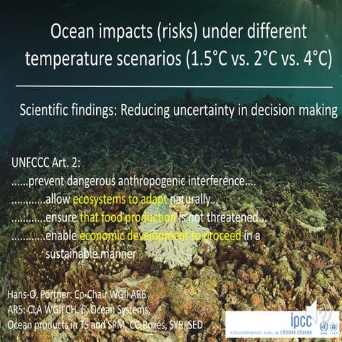 Ocean impacts (risks) under different temperature scenarios (1.5°C vs. 2°C vs...