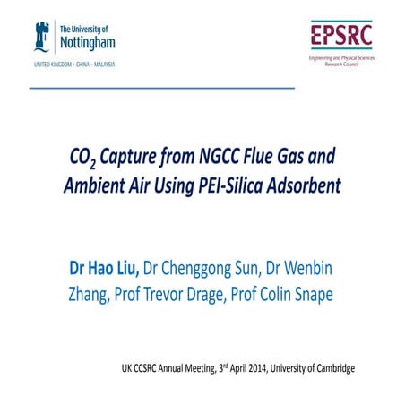CO2 capture from NGCC Flue Gas and Ambient Air Using PEI-Silica Adsorbent - D...