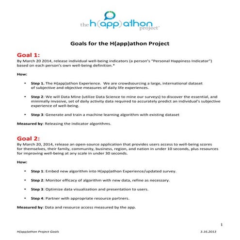 The H(app)athon Project - Project Goals 