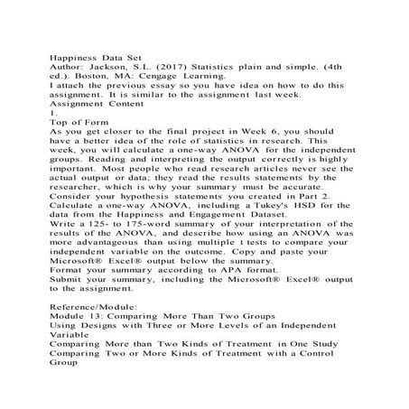 Happiness Data SetAuthor Jackson, S.L. (2017) Statistics plain 