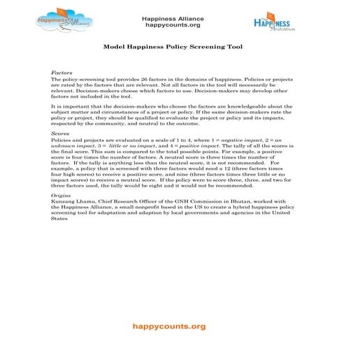 Happiness Policy Screening Tool 