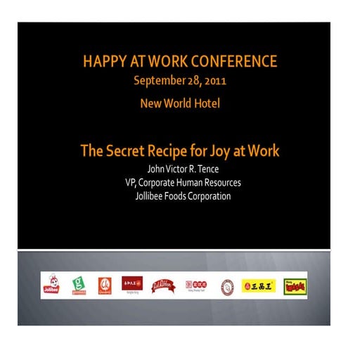 Happy at work the secret recipe for joy at work john victor tence