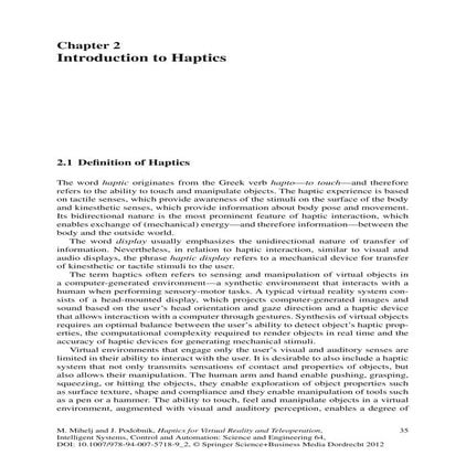Haptics for virtual reality and teleoperation | PDF