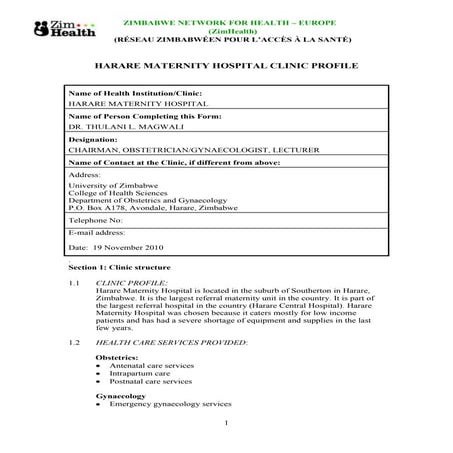Harare hospital clinic profile