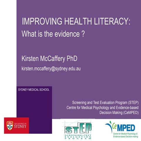 Kirsten McCaffery | Improving health literacy: what's the evidence?