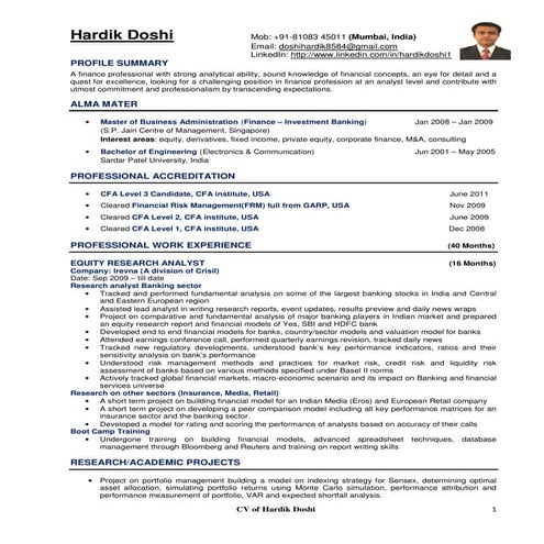 Hardik Doshi CV