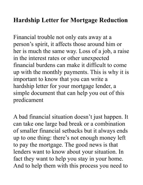 Sample Hardship Letter For Mortgage Reduction