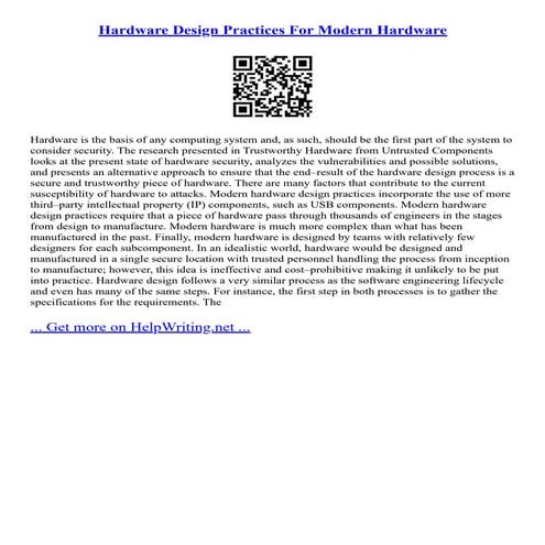 Hardware Design Practices For Modern Hardware