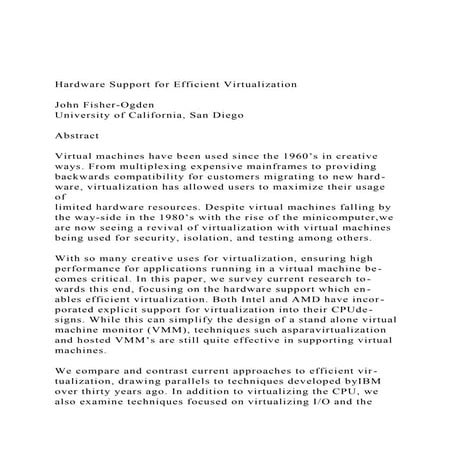 Hardware Support for Efficient VirtualizationJohn Fisher-O