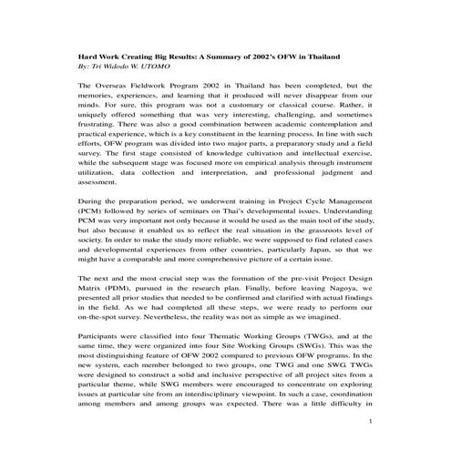 Hard Work Creating Big Results A Summary of 2002’s OFW in Thailand