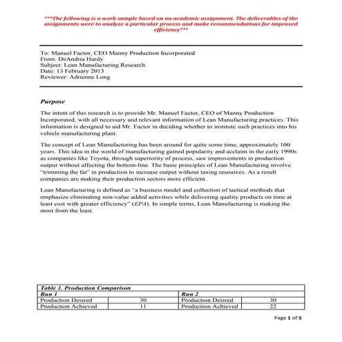 Lean Manufacturing Research