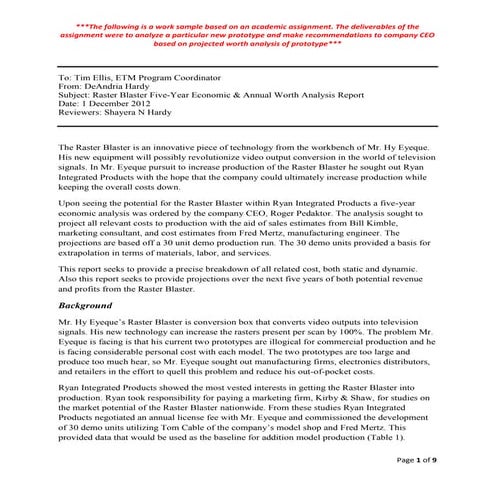 Projected Annual Worth Analysis Report