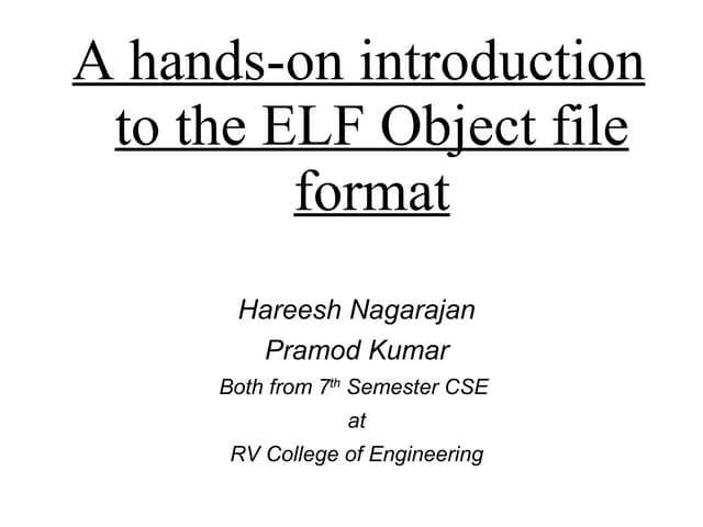 A hands-on introduction to the ELF Object file format