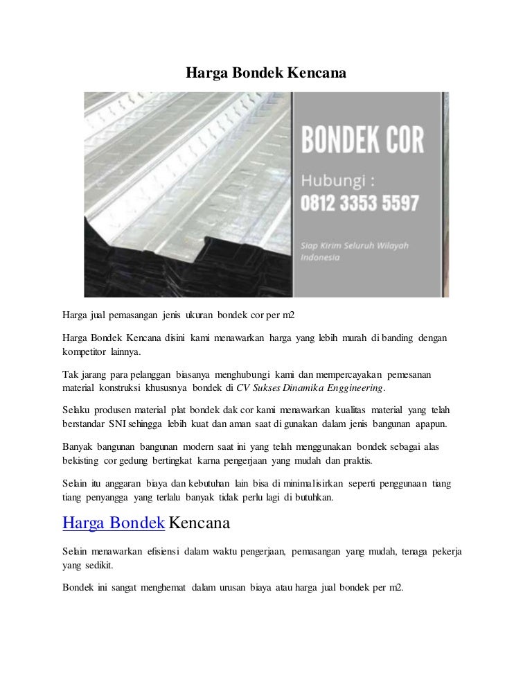 Harga Bondek Kencana Hp 0812 3353 5597