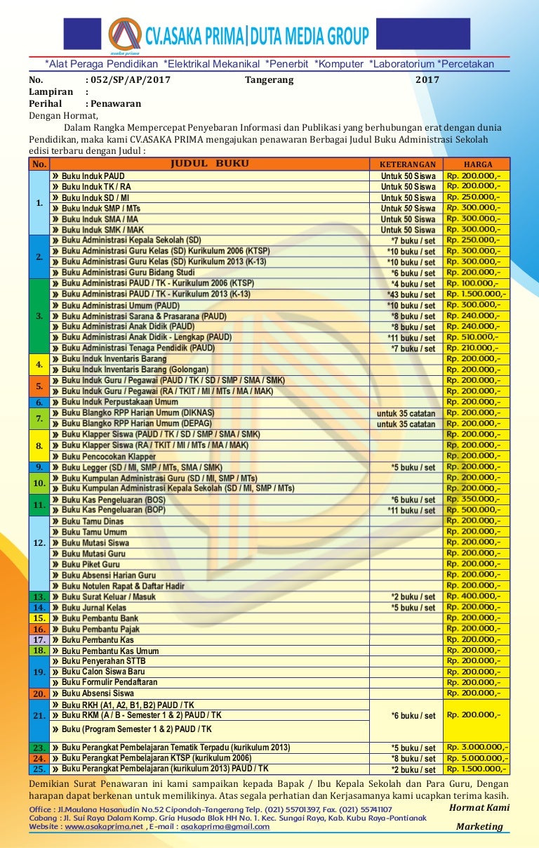 Buku Administrasi Sekolah Paud Tk Sd Smp Sma Smk Tahun 2019