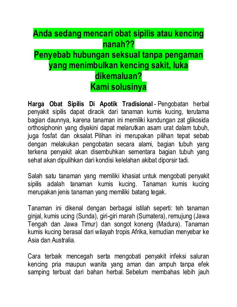 Harga Obat Sipilis Di Apotik Tradisional